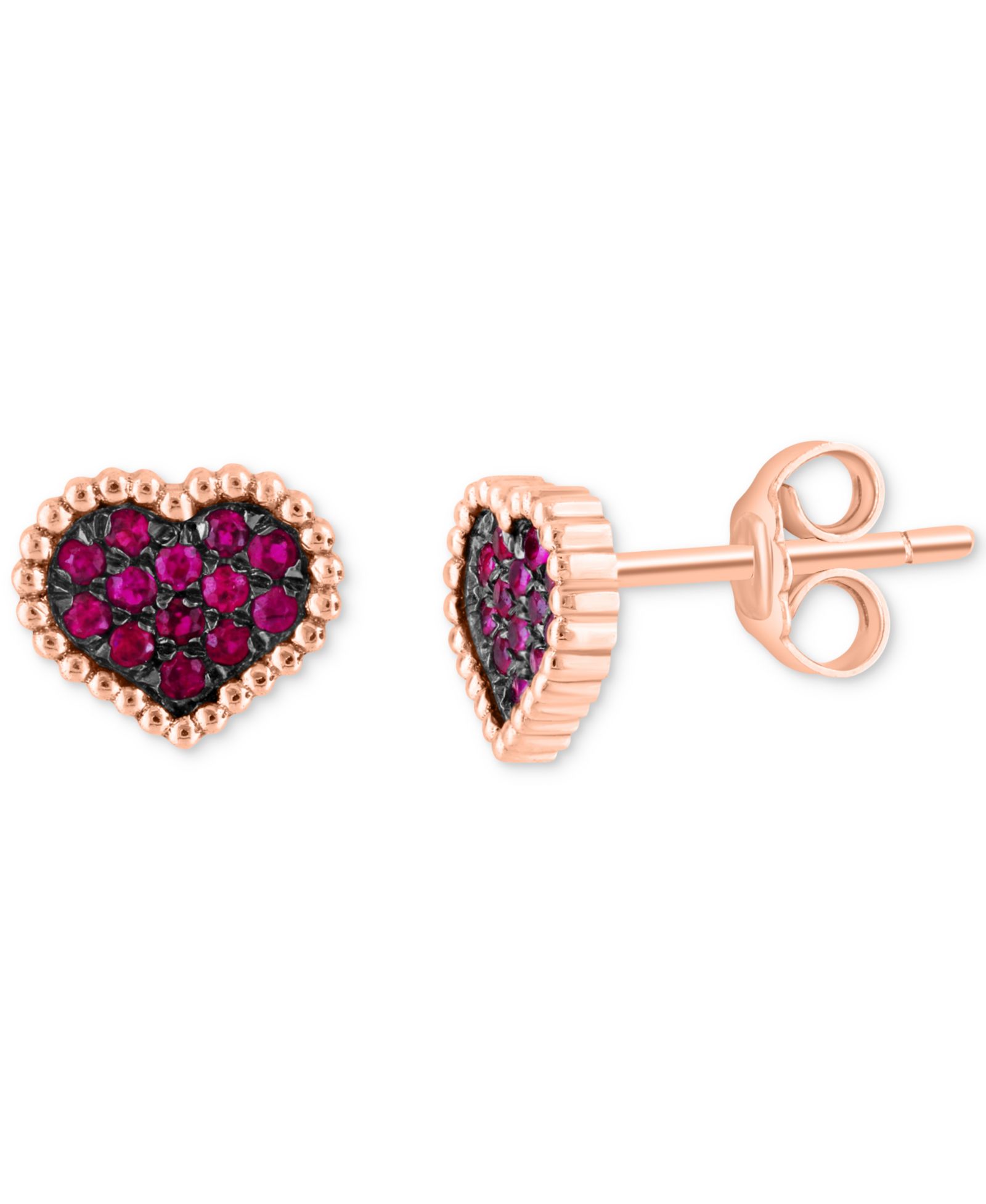 Серьги-гвоздики EFFY® Ruby Cluster Beaded Heart в 14k Rose Gold (1/4 ct. t.w.)