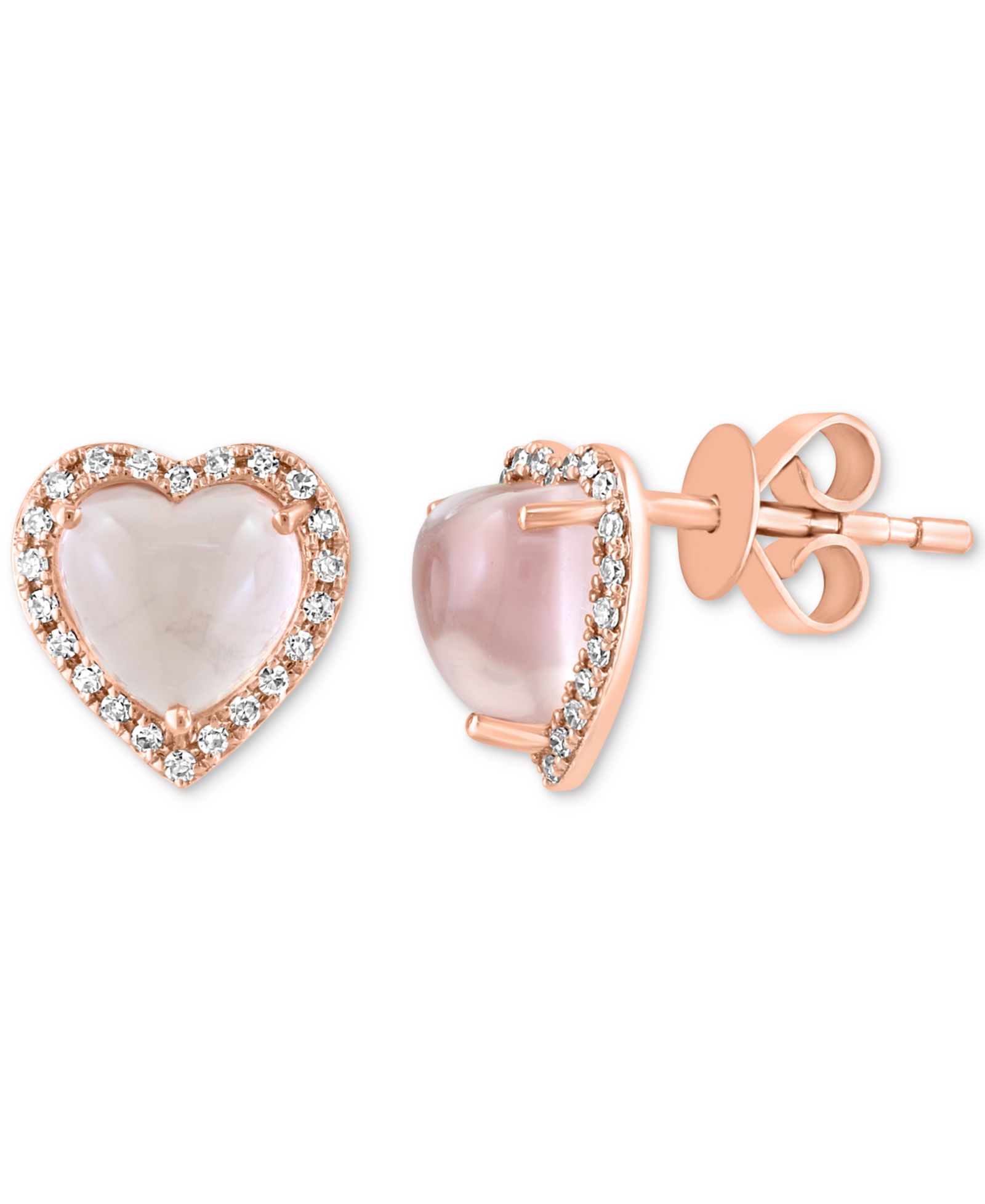 Серьги-гвоздики EFFY® Rose Quartz (1-7/8 ct. t.w.) & Diamond (1/8 ct. t.w.) Halo Heart в 14k Rose Gold