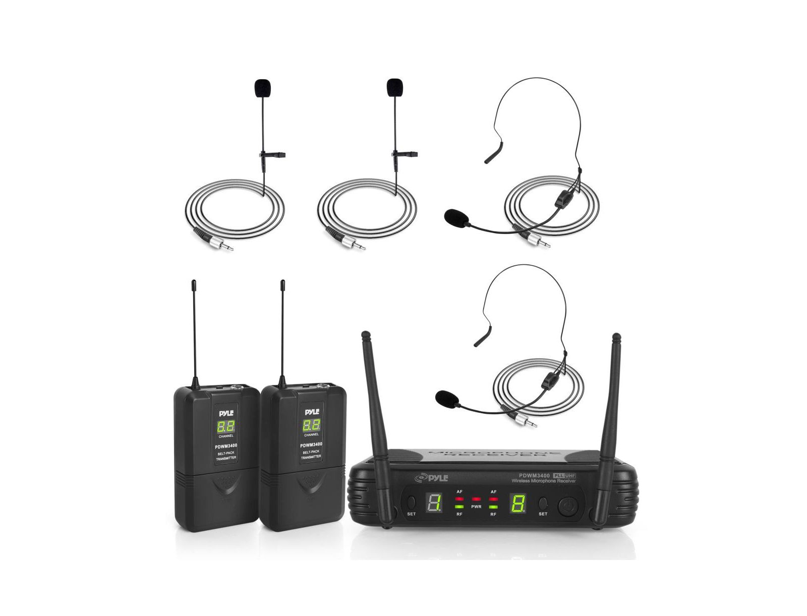 Pyle PDWM3400 8-Channel UHF Wireless Microphone System Kit