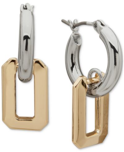 KARL LAGERFELD PARIS Two-Tone Faceted Geometric Charm Hoop Earrings