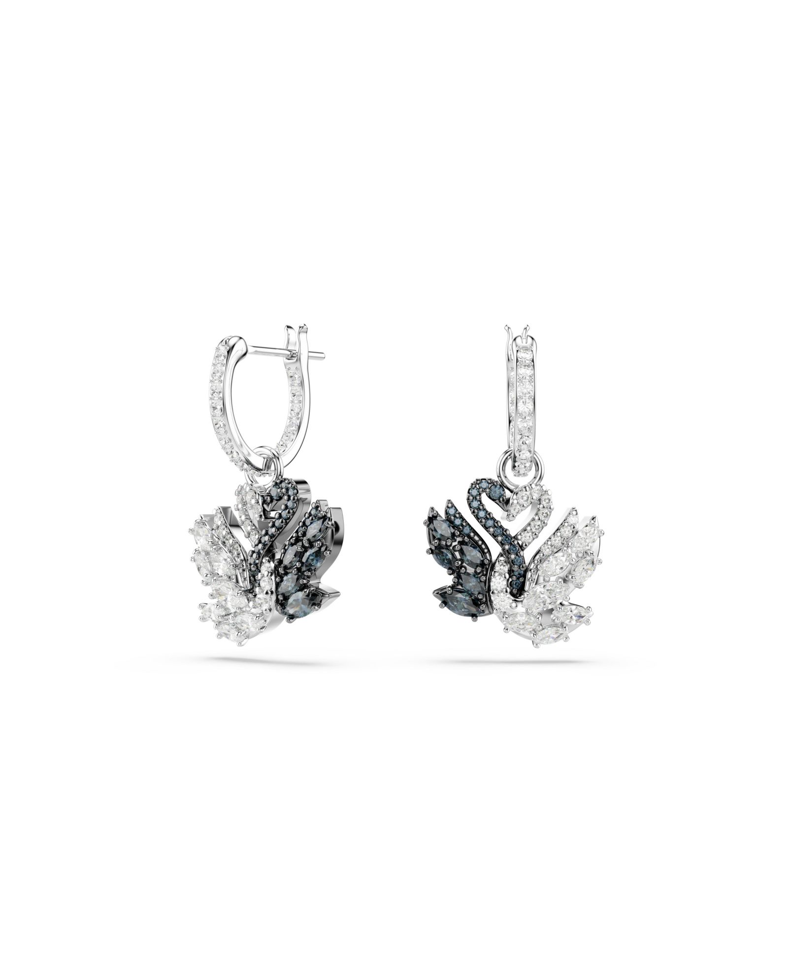 Свисающие серьги Swarovski в форме лебедя, черные, с родиевым покрытием