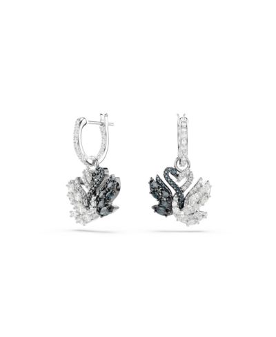 Свисающие серьги Swarovski в форме лебедя, черные, с родиевым покрытием