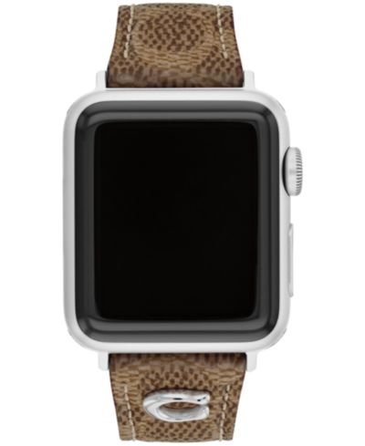 COACH Women's Tan Coach Signature Canvas Leather Strap Band for Apple Watch 38mm, 40mm, 41mm