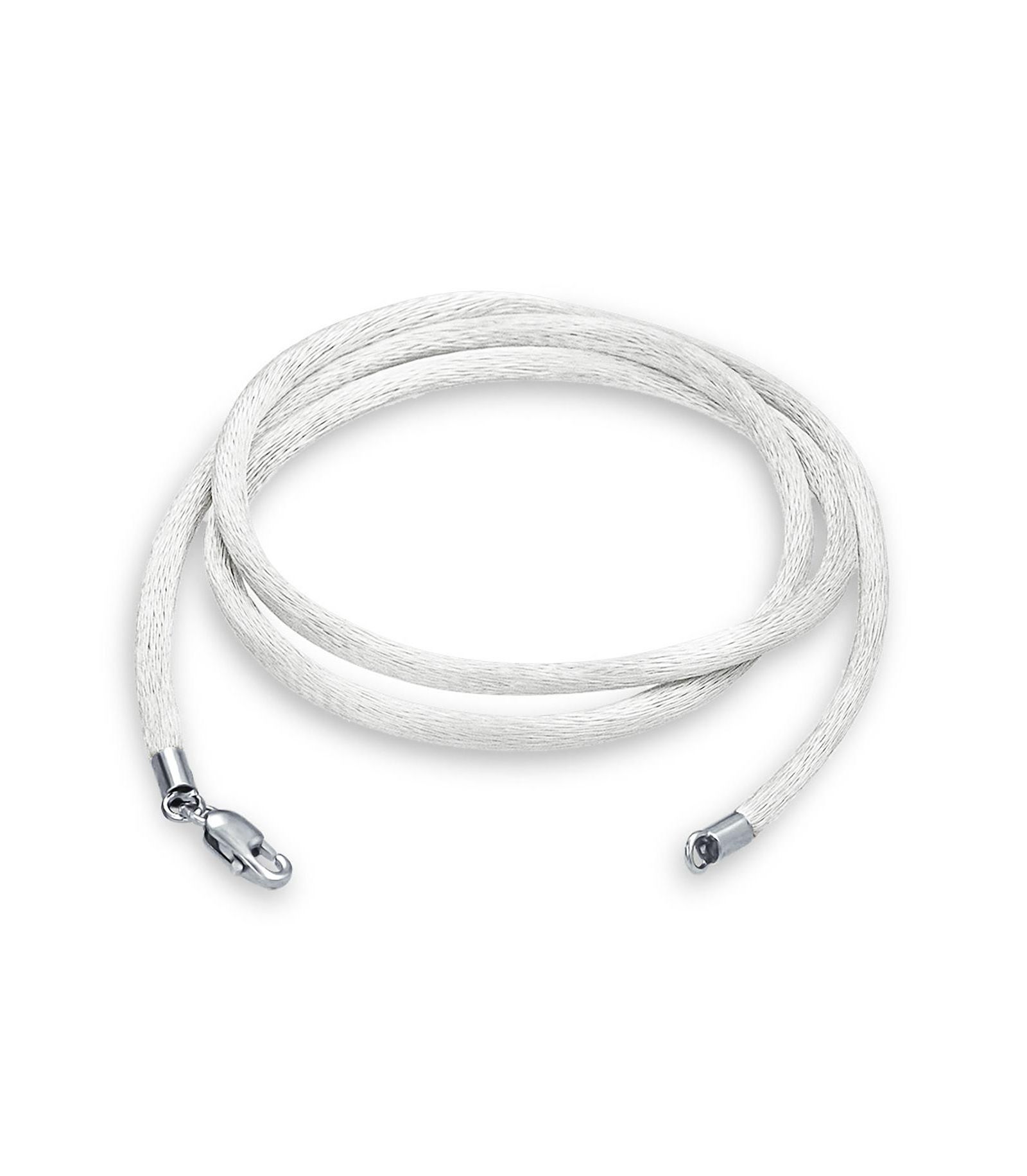 Bling Jewelry ожерелье из атласного шелкового шнура 1MM White Cream с серебряной застежкой