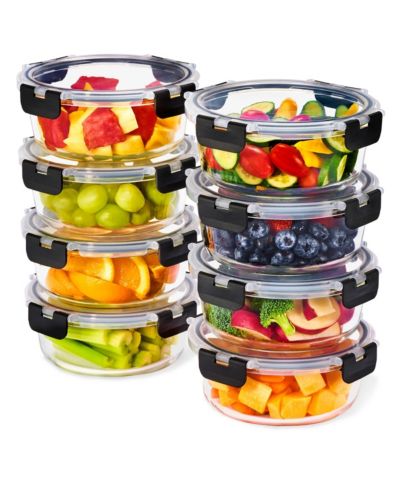 Sorbus 16 Piece Round (970ml/ 32.7oz/ 4cups) Glass Meal Prep Containers with Airtight Lids - Preserves Freshness, Oven Safe, durable, BPA-free