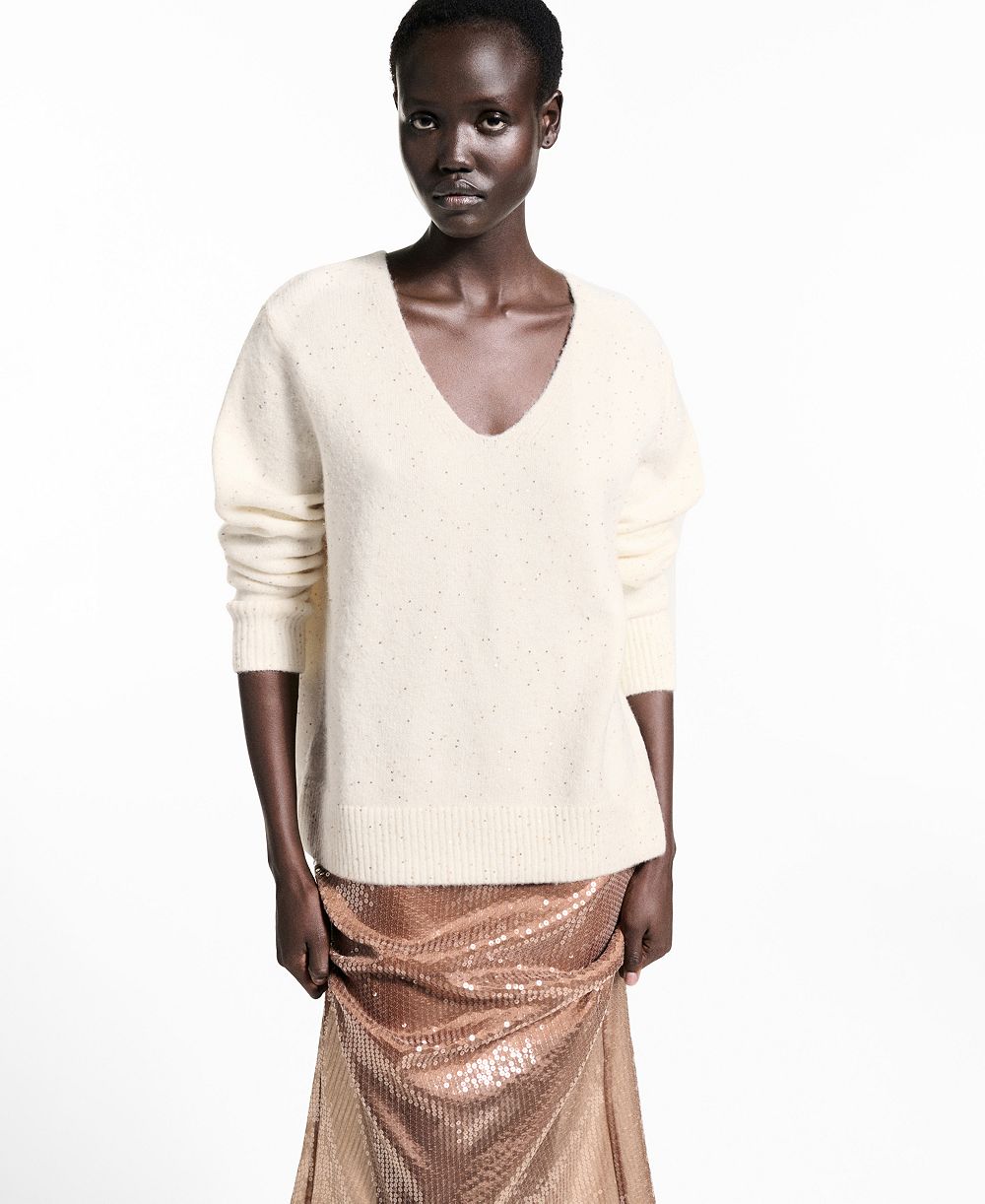 Mango Women's V-Neck Sequin Sweater