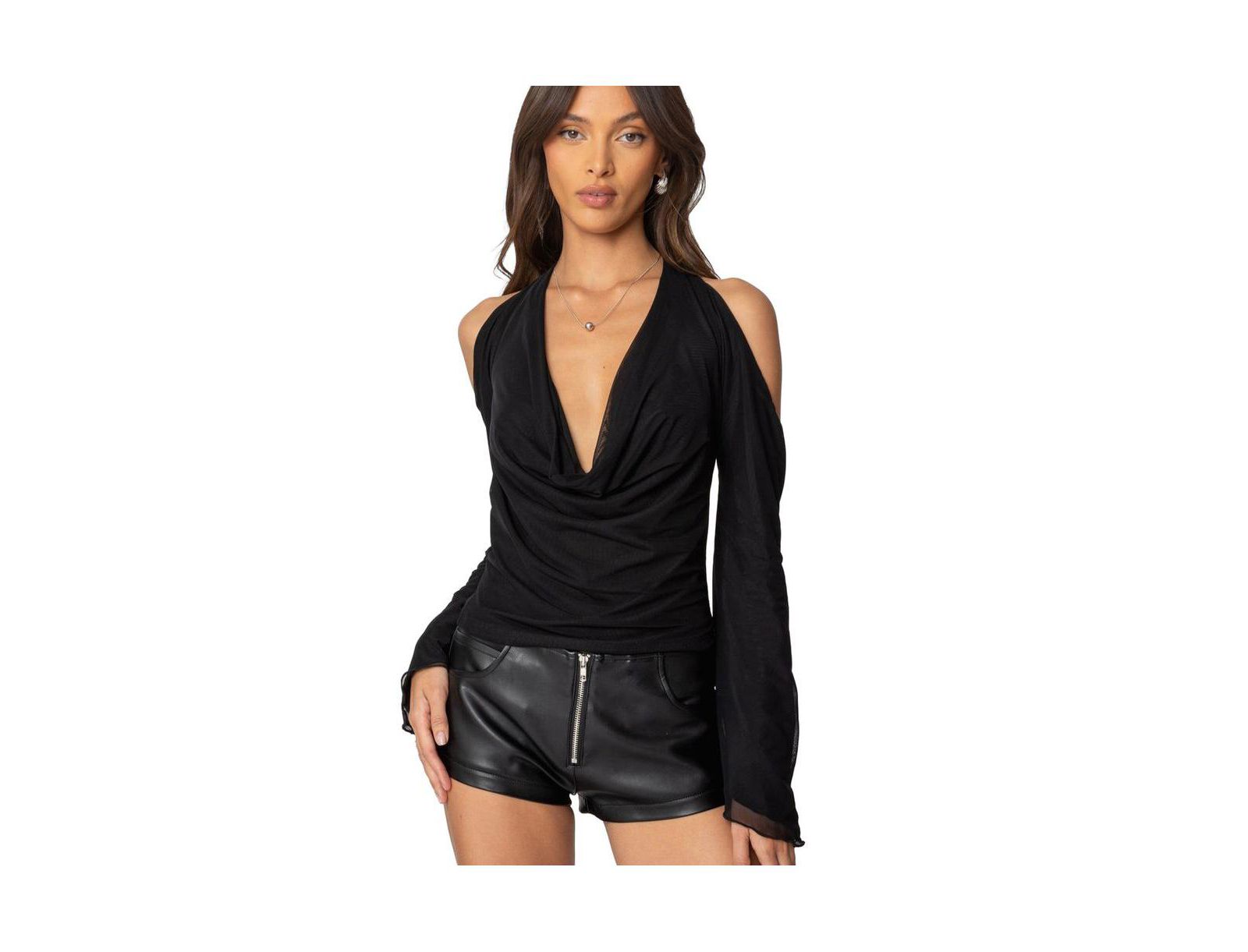 Edikted Women's Open Shoulder Cowl Neck Top