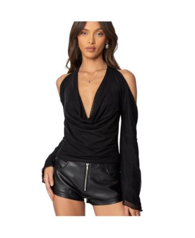 Edikted Women's Open Shoulder Cowl Neck Top