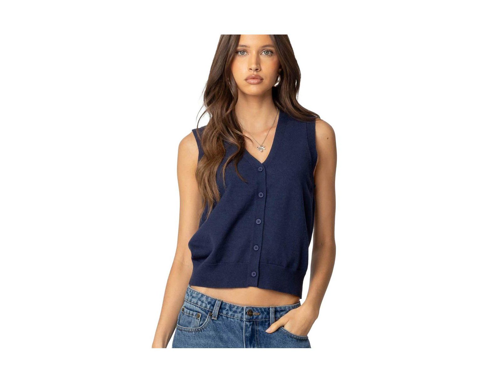 Edikted Women's Cam Button Up Knit Vest Top