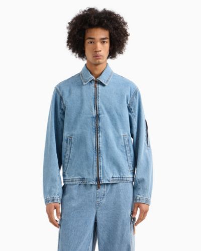 A|X Armani Exchange Men's Full-Zip Denim Bomber Jacket