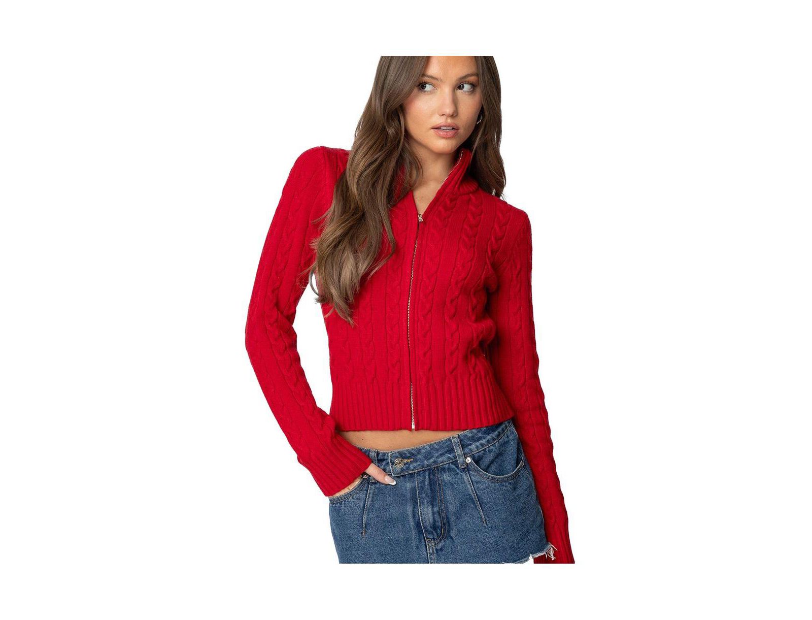 Кардиган Edikted Women's Ryn Zip Up Cable Knit