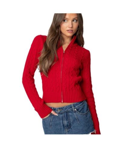 Кардиган Edikted Women's Ryn Zip Up Cable Knit