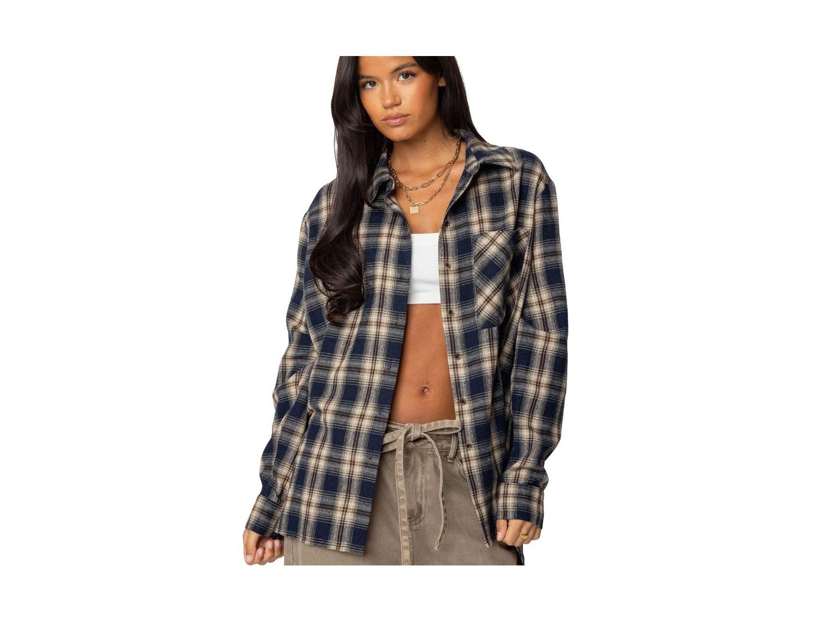 Женская фланелевая рубашка Edikted Plaid Flannel Button Up