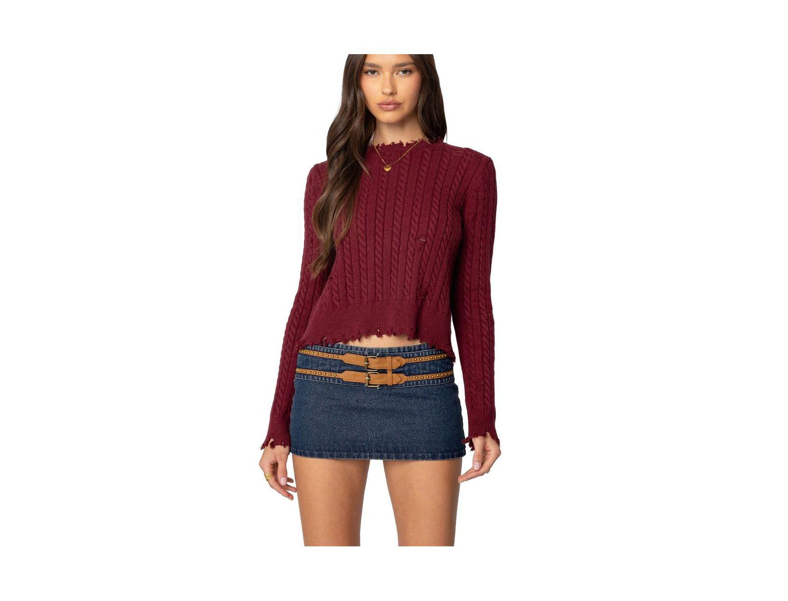 Edikted Women's Split Open Back Cable Knit Sweater