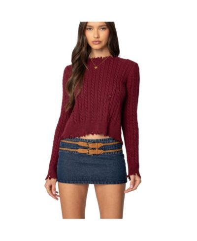 Edikted Women's Split Open Back Cable Knit Sweater
