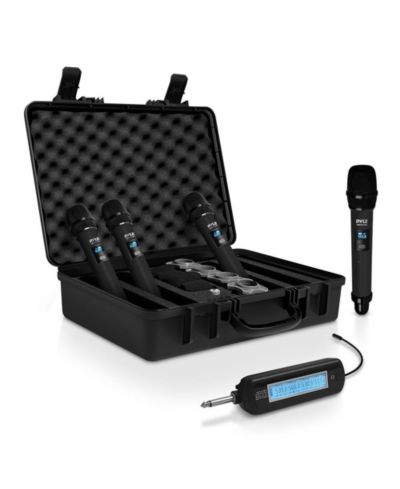 Беспроводная микрофонная система Pyle UHF, 4 ручных микрофона, 4-канальный приемник, для монтажа в стойку, черный