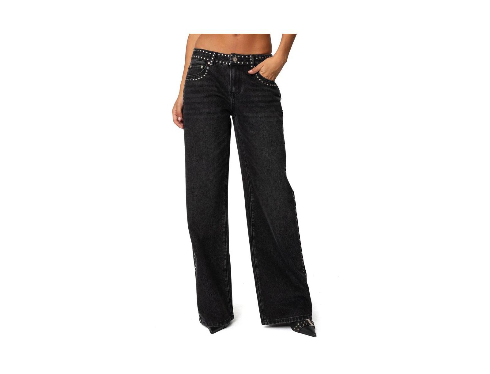 Edikted Women's Quincy Studded Low Rise Baggy Jeans