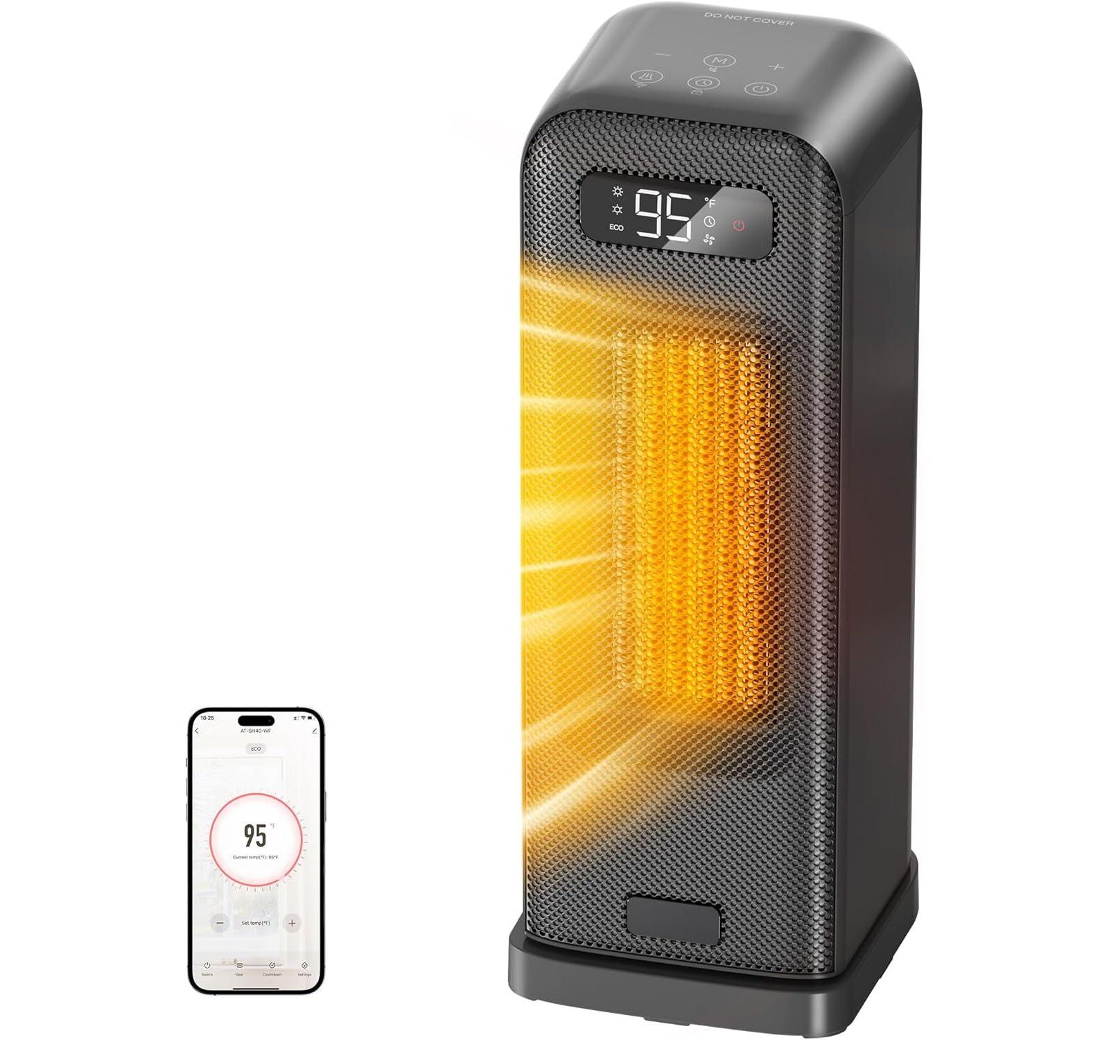 HEATDAZ Умный обогреватель 1500W AT-SH40-WF: Wi-Fi и голосовое управление, программируемый термостат, таймер 12H, бесшумный портативный обогрев для помещений
