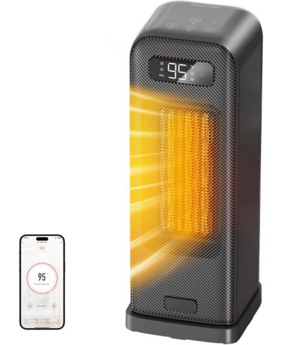 HEATDAZ Умный обогреватель 1500W AT-SH40-WF: Wi-Fi и голосовое управление, программируемый термостат, таймер 12H, бесшумный портативный обогрев для помещений