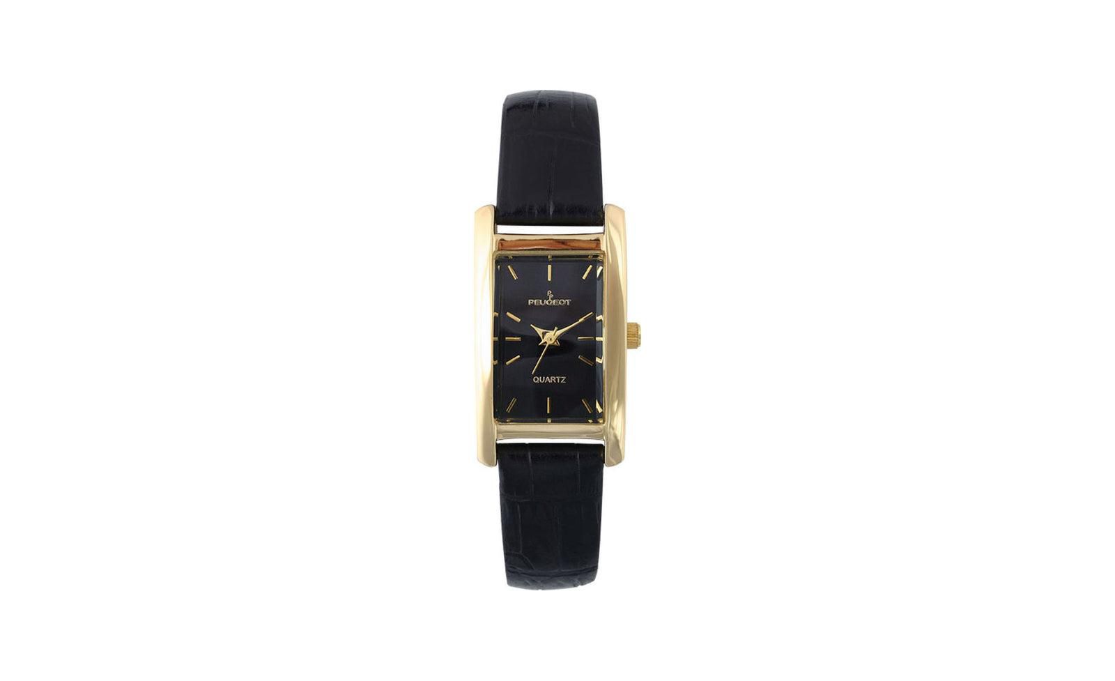 Peugeot Women's 34x20mm Contour Dress Watch Black Leather Strap