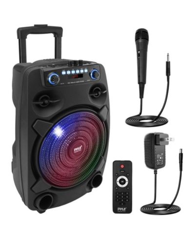 Портативная акустическая система Pyle 12” Bluetooth с проводным микрофоном, подсветкой и аккумулятором