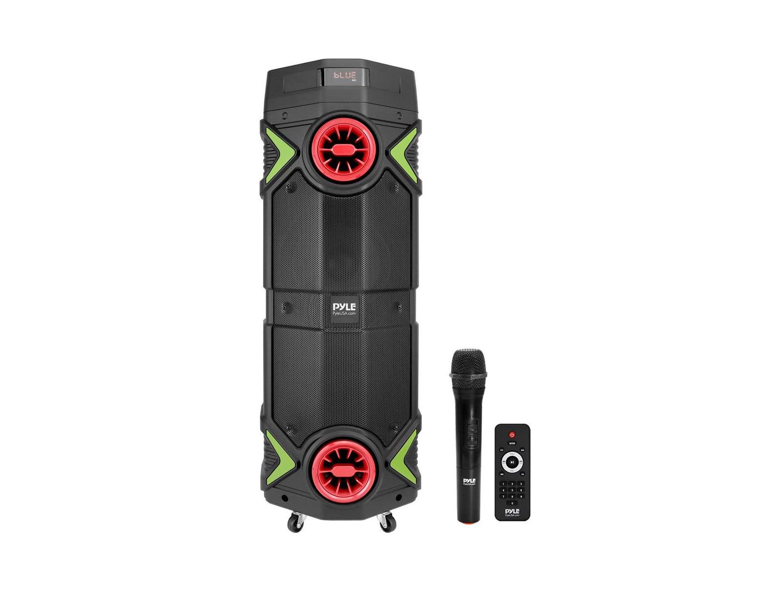 Pyle PPHP2894B Bluetooth Flashing LED Lights Wireless Microphone Portable PA Speaker