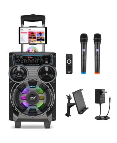 Pyle Portable Wireless Bluetooth Karaoke LED Party Lights Speaker