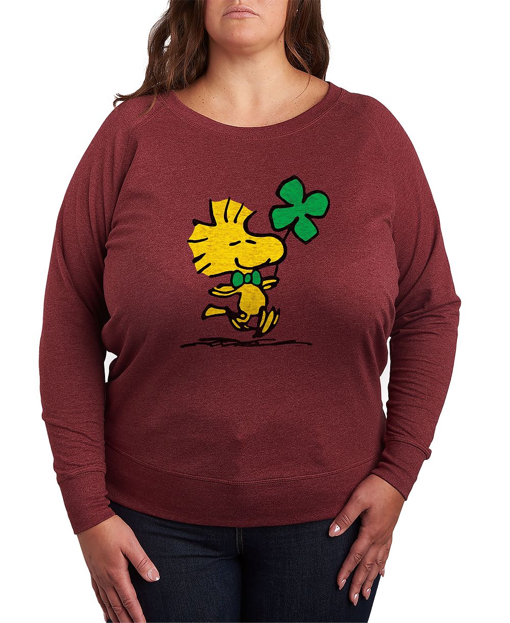 Верх Hybrid Apparel Plus Size Peanuts Woodstock St. Patrick's Day Clover Graphic Crew Neck