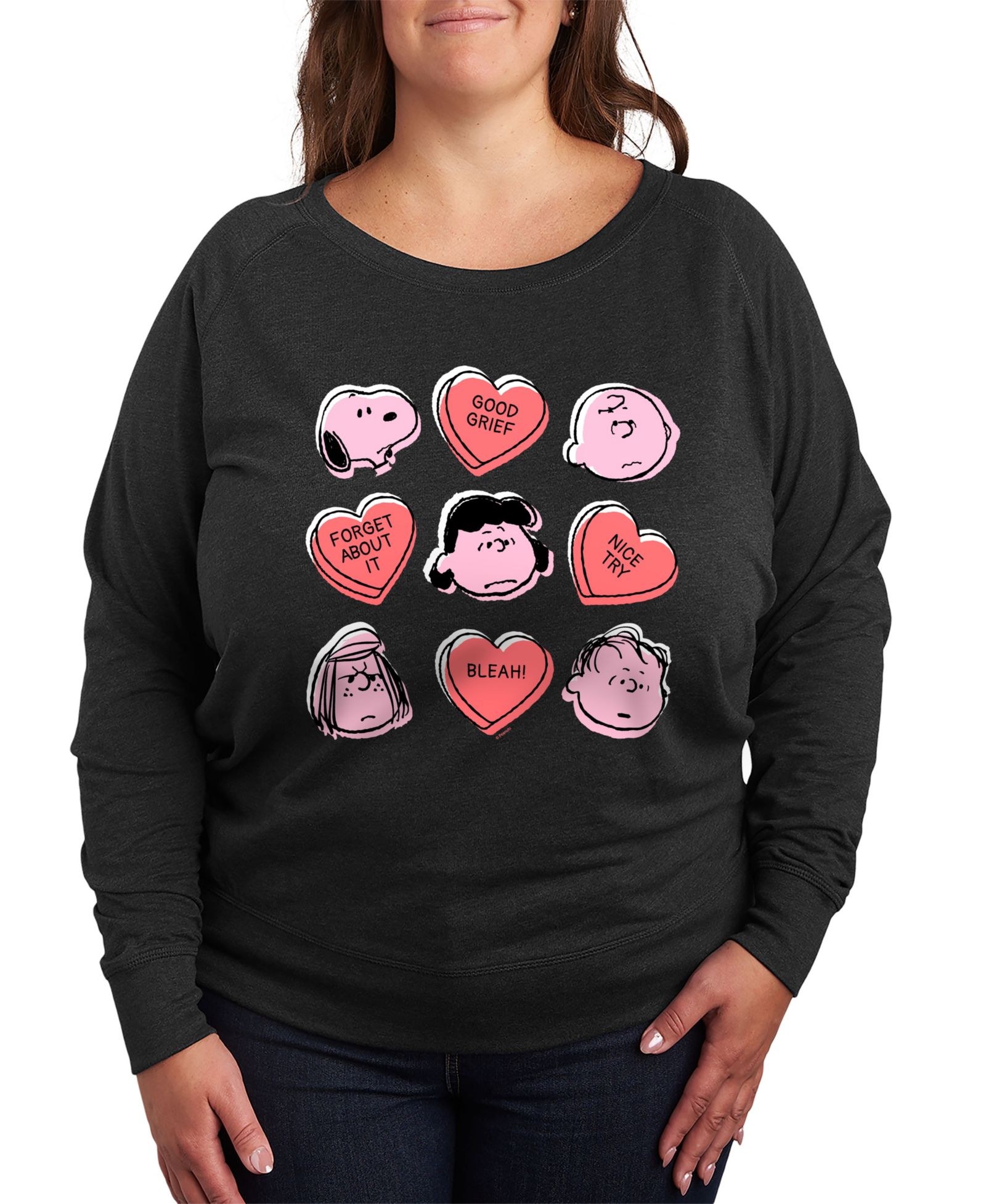 Женский топ Hybrid Apparel Plus Size Peanuts Valentines Day Candy Hearts Graphic Crew Neck
