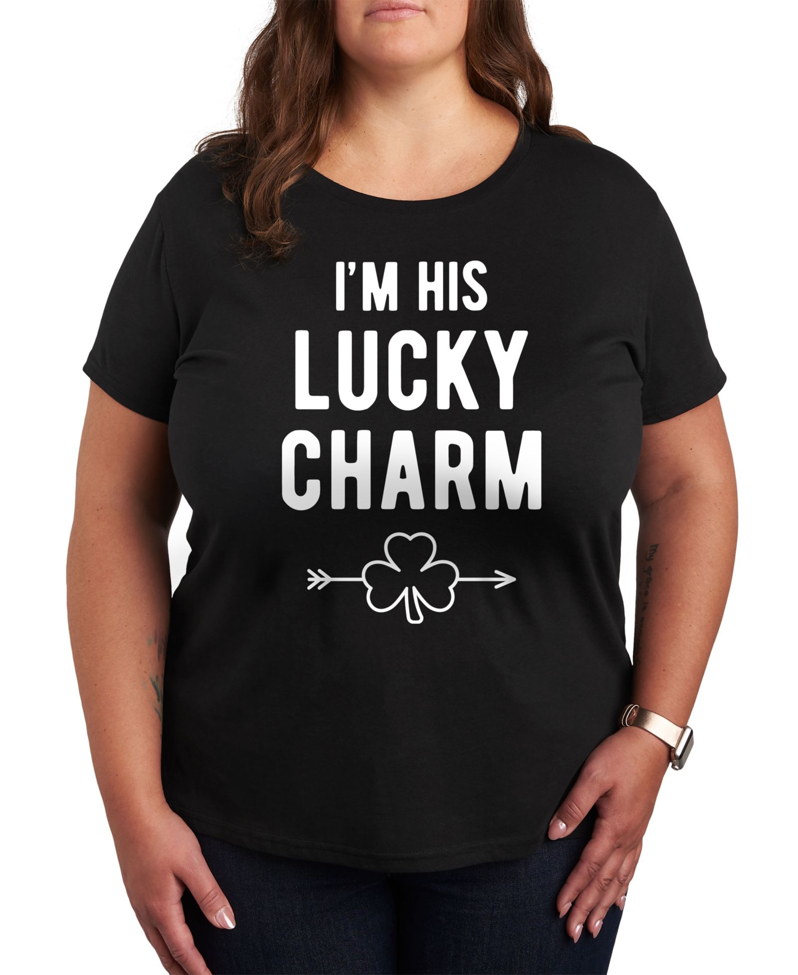 Hybrid Apparel Plus Size модная футболка с графикой I'm His Lucky Charm, с круглым вырезом