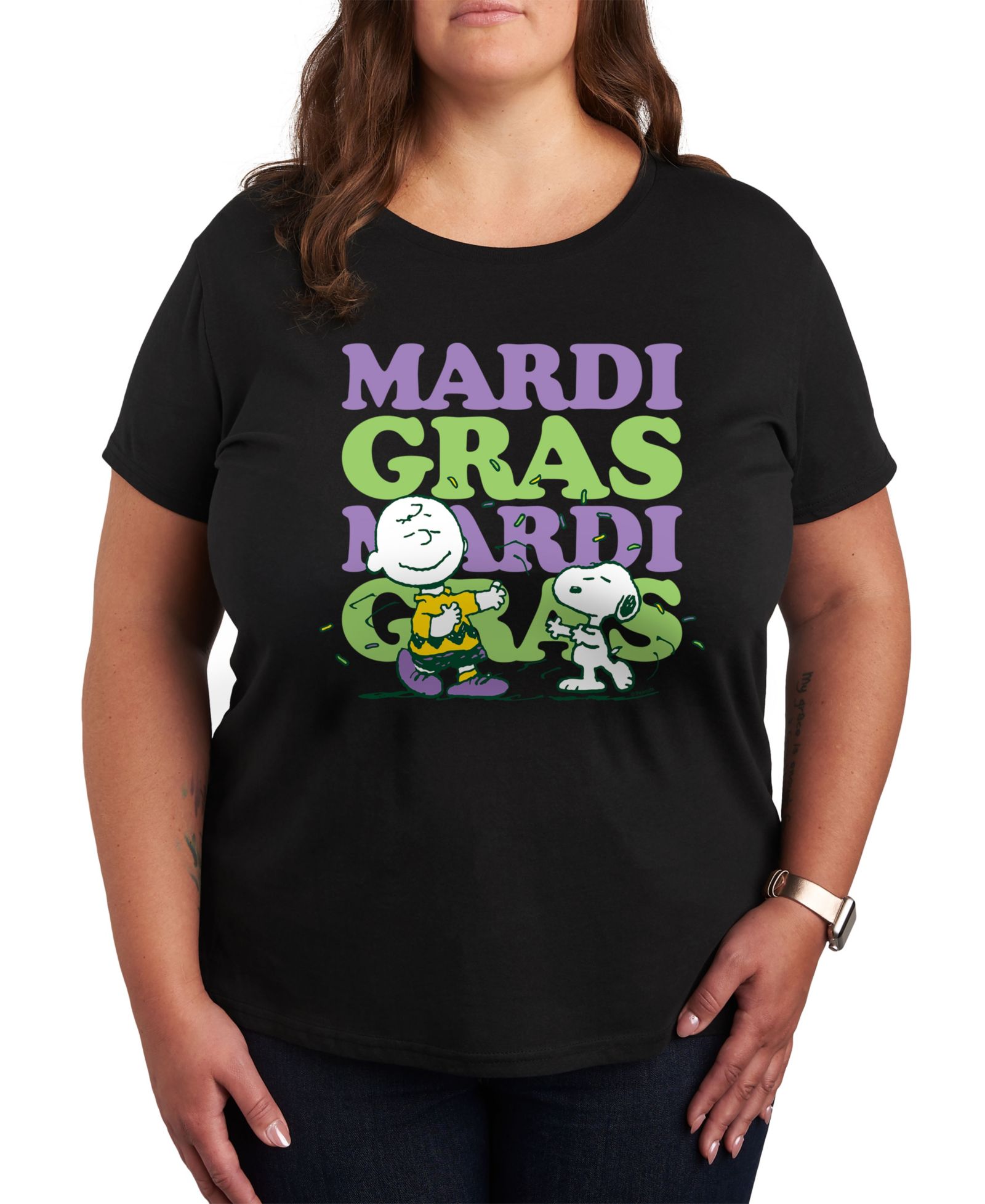 Женская футболка Hybrid Apparel Plus Size Trendy Peanuts Mardi Gras Graphic Crew Neck