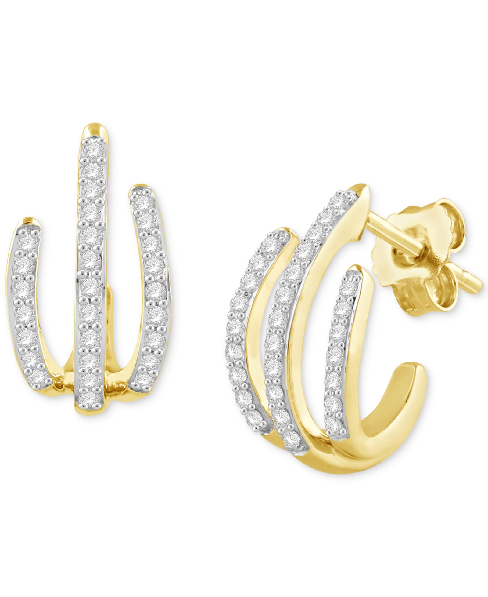 Серьги-кольца Diamond Triple Row Huggie Hoop (1/3 ct. t.w.) в позолоченном стерлинговом серебре 14k