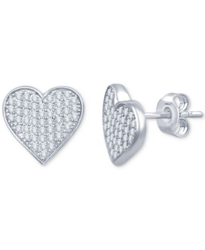 Diamond Pavé Cluster Polished Heart Stud Earrings (1/2 ct. t.w.) in Sterling Silver or 10k Gold-Plated Sterling Silver