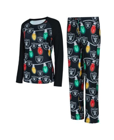 Женский комплект Concepts Sport Las Vegas Raiders Garland Knit Raglan Long Sleeve T-Shirt Pants