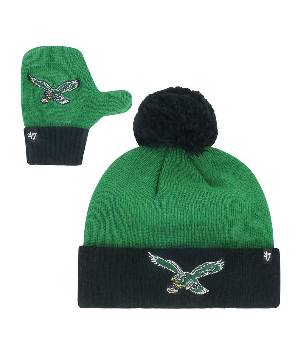 Набор '47 Brand: вязаная шапка с помпоном и варежки, Kelly Green/Black