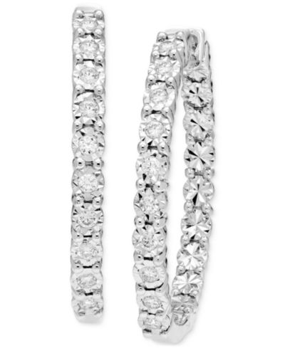 Серьги-кольца Diamond Sunray Textured Medium Hoop Sterling Silver 1.3"