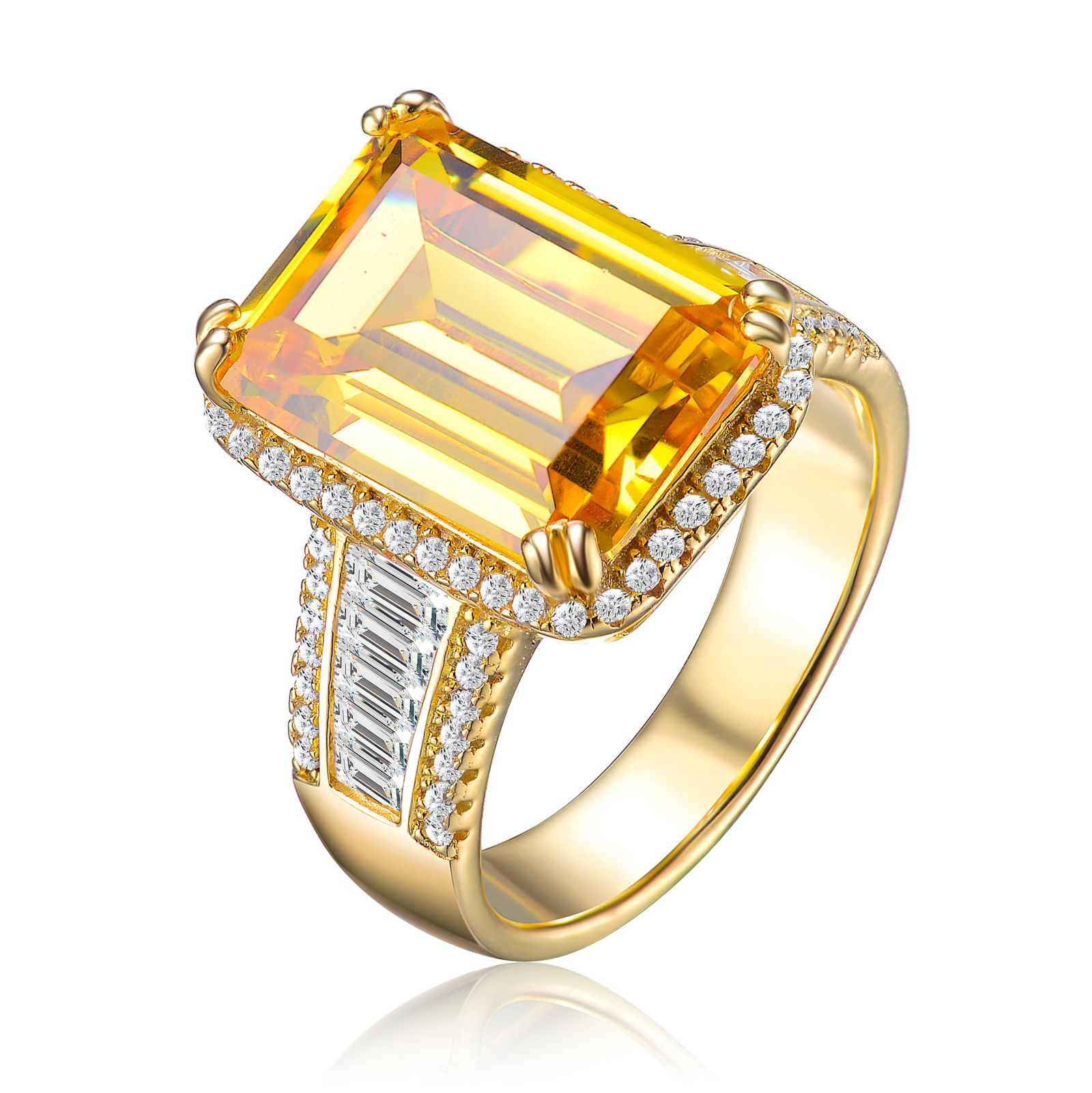 Genevive Radiant 14K Gold Plated Yellow Cubic Zirconia Statement Ring