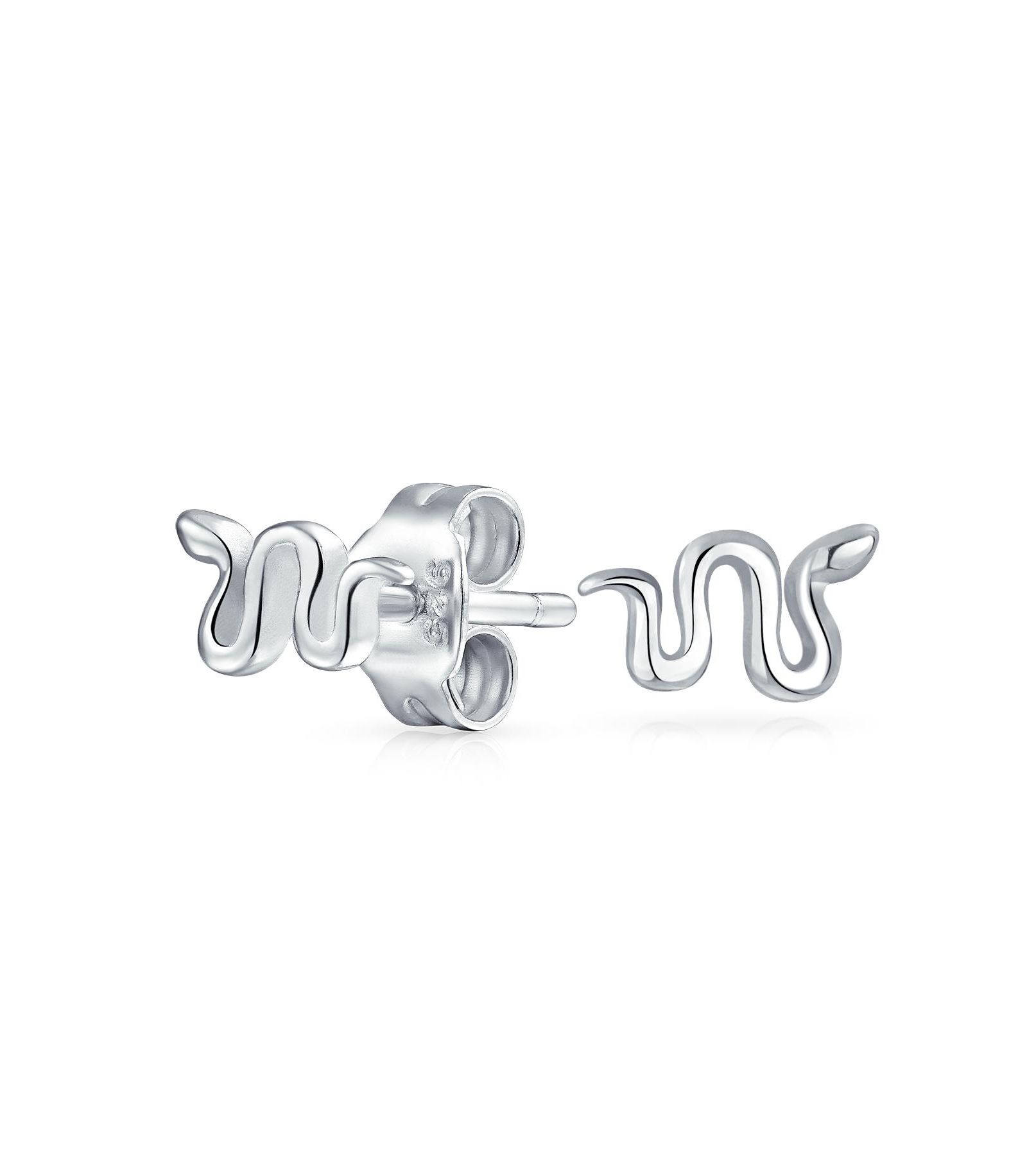 Bling Jewelry Garden Crawler Reptile Snake Stud Earrings .925 Sterling Silver