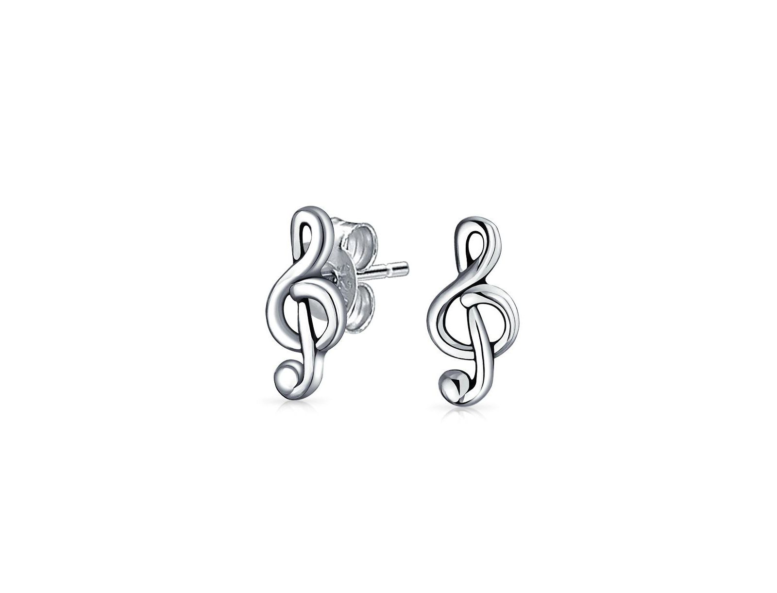Bling Jewelry Tiny Musician Treble Clef Music Note Stud Earrings Oxidized Sterling Silver