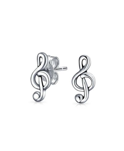 Bling Jewelry Tiny Musician Treble Clef Music Note Stud Earrings Oxidized Sterling Silver