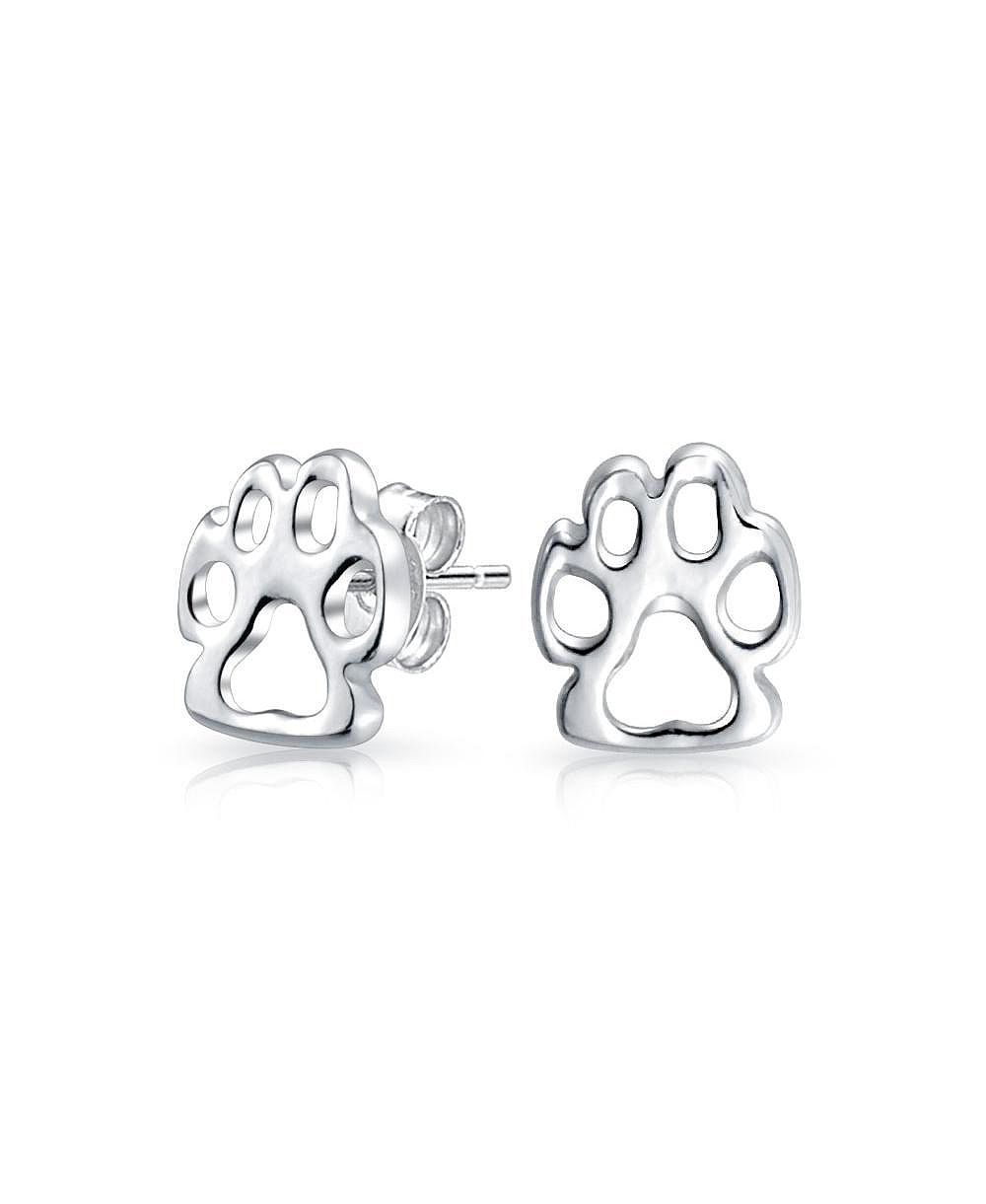 Bling Jewelry BFF Animal Lover Cut-Out Paw Print Stud Earrings .925 Sterling Silver