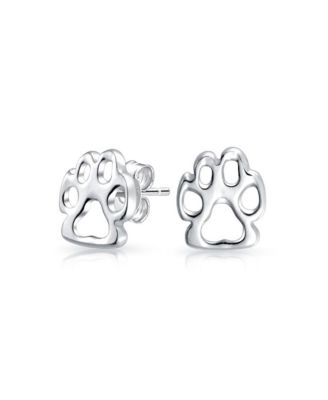 Bling Jewelry BFF Animal Lover Cut-Out Paw Print Stud Earrings .925 Sterling Silver