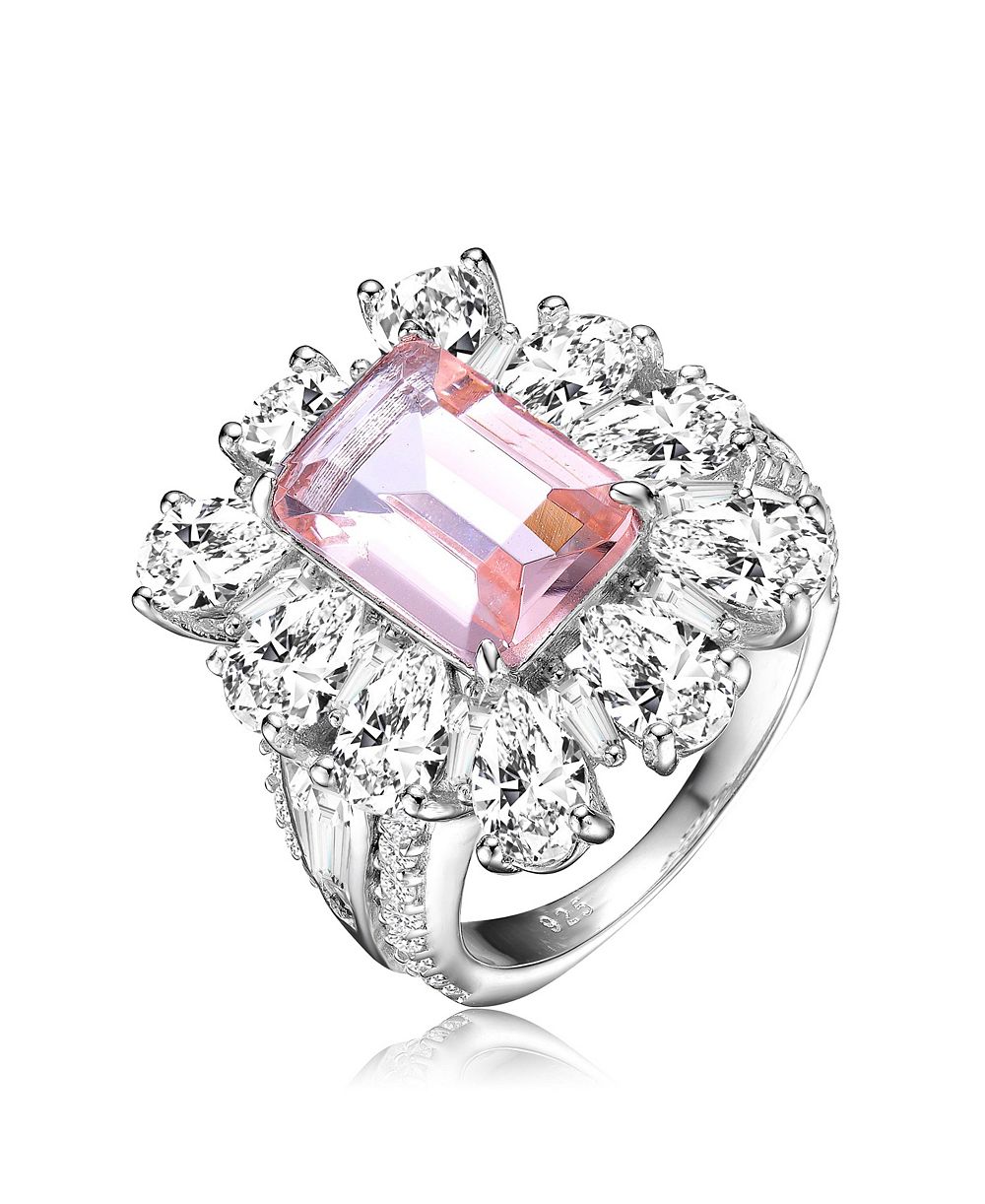 Коктейльное кольцо Genevive Sterling Silver White Gold Plated с цветным кубическим цирконием