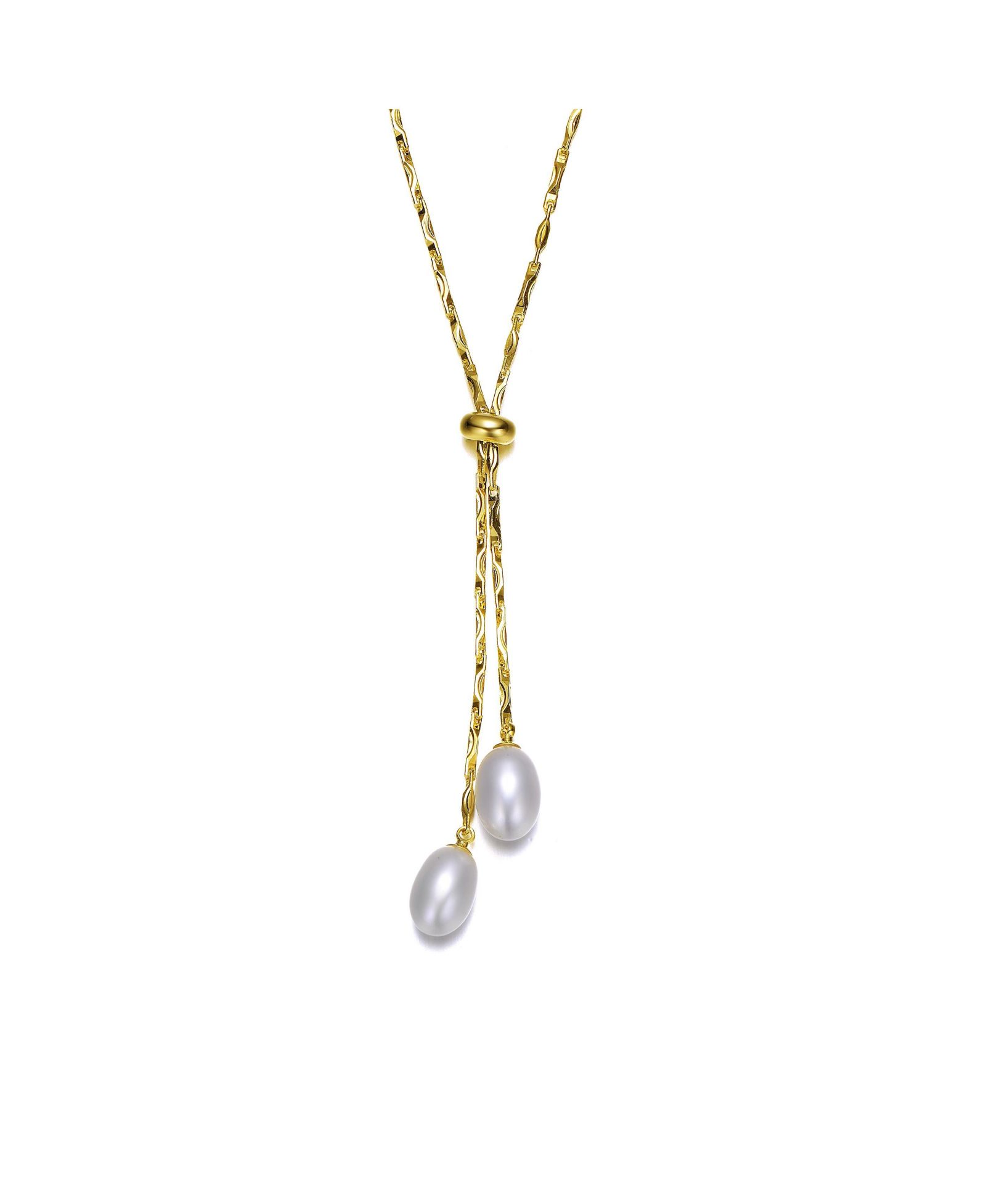 Rachel Glauber Timeless 14K Gold Plated Pearl Drops CZ Y-Neck Necklace