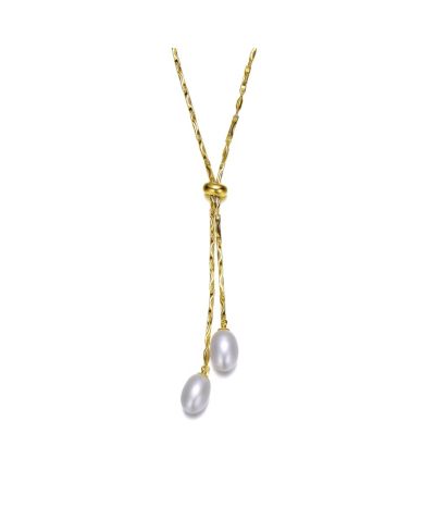 Y-образное ожерелье Rachel Glauber Timeless с жемчужными каплями и CZ, покрытие 14K Gold