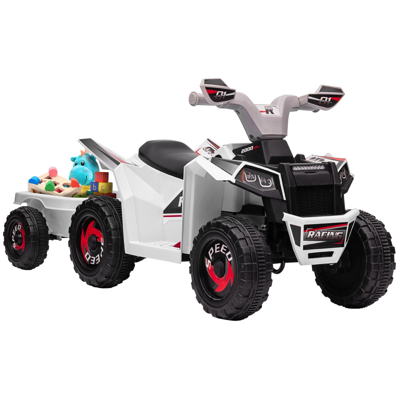 Aosom Kids ATV Quad Car with Back Trailer Powered Ride-On Toy, 55 Lb. Capacity, Ages 18-36 Months