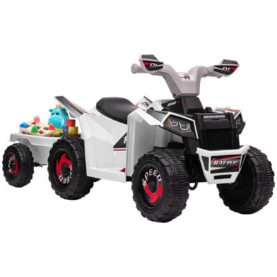 Aosom Kids ATV Quad Car with Back Trailer Powered Ride-On Toy, 55 Lb. Capacity, Ages 18-36 Months