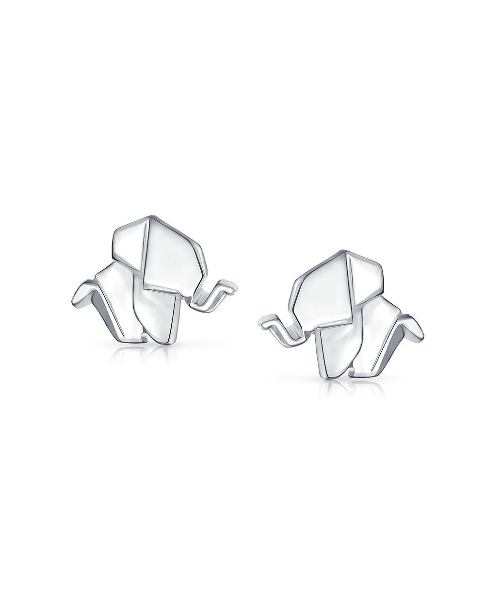 Bling Jewelry Animal Lover Geometric Origami Elephant Stud Earring .925 Sterling Silver