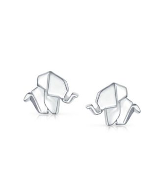 Bling Jewelry Animal Lover Geometric Origami Elephant Stud Earring .925 Sterling Silver