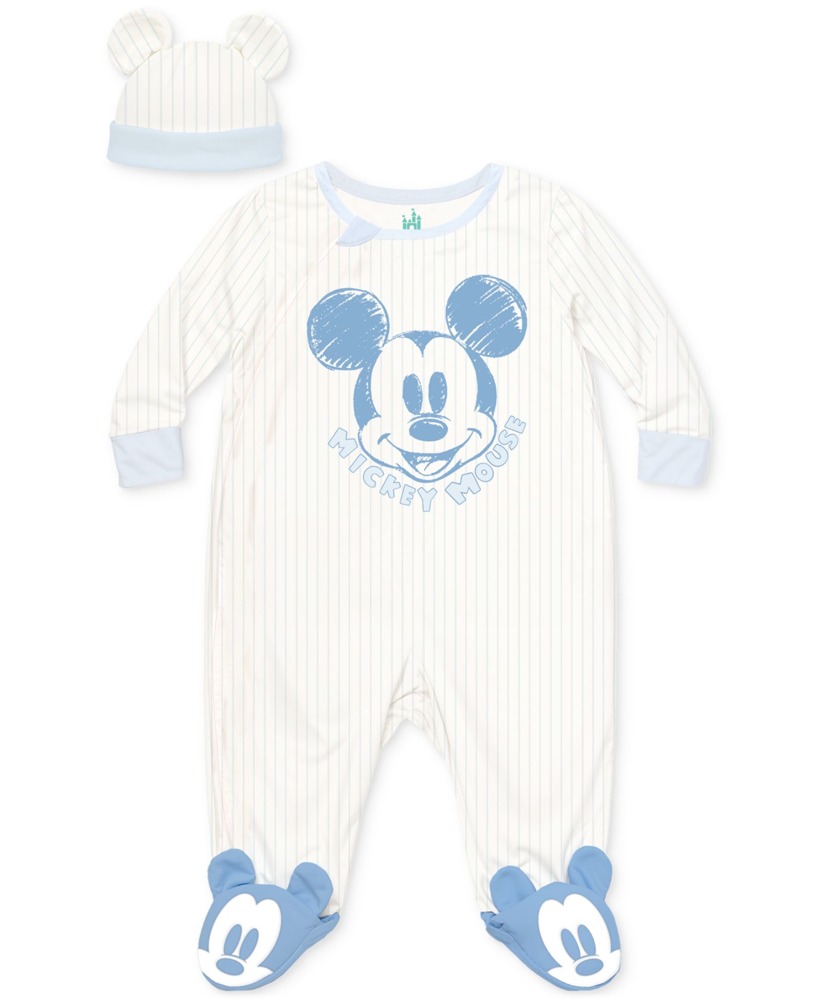 Disney Baby Boys Mickey Mouse Footed Coverall & Hat, 2 Piece Set